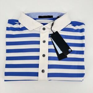 Greyson‎ Kissimmi Polo Shirt Mens Size L Blue White Striped Golf Wolf Preppy